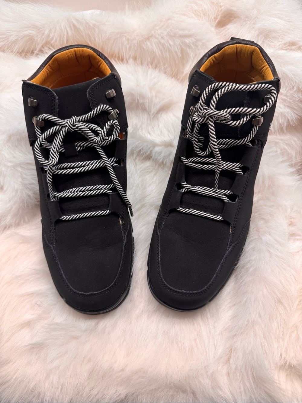 Men's Black High-Top Boots with Contrast Orange Lining